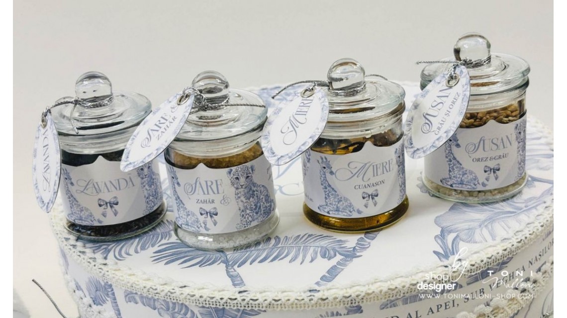 Set prima băiță Safari Blue personalizat băiat ritual după botez cu nașii 21